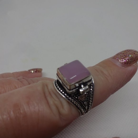 Whimsical "PINK QUARTZ" POISON BOX Handmade Sterling Ring Size 8.5 #254A - Picture 2 of 4